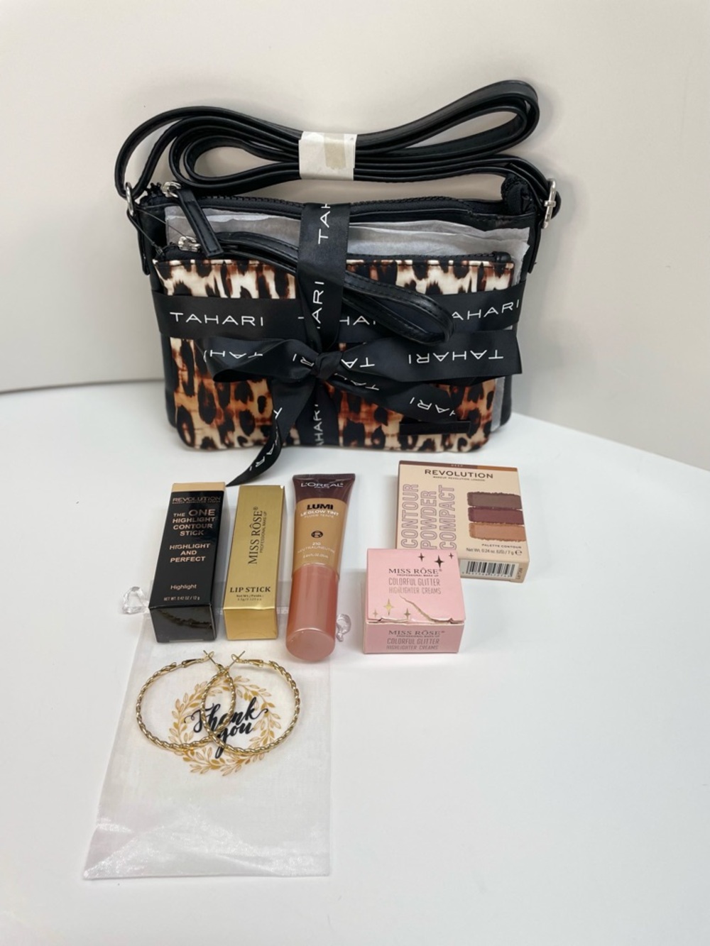 Tahari Crossbody Bag and Leopard Print Wristlet Beauty Bundle